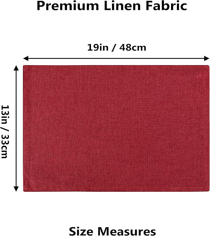 Home Brilliant Cloth Placemats Set of 8 Red Linen Placemats for Christmas Dinner Heat Resistant Dining Table Mats Kitchen Place Mats, Dark Red Burgundy