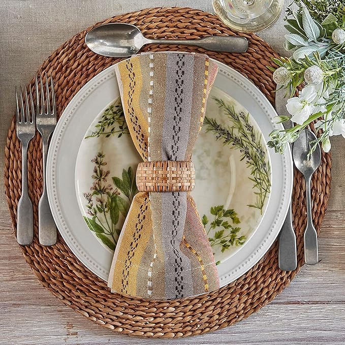 Multi Color Salsa Stripes Cotton Cloth Napkin Set of 12 - Durable Reusable Machine Washable for Dinner Table Décor, Wedding, Party, Bar, Cocktail, Everyday Use 18x18 Inch - Beige Multi