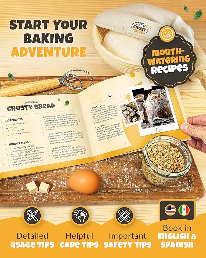 Dutch Oven Bread Baking - 5QT Enamel Bread-Dome - incl Sourdough Bread-Baking Suppliers like Dough Whisk Scoring Lame etc Bread-Oven Cast Iron for Sour dough Bread-Pan with Lid, Bread-making