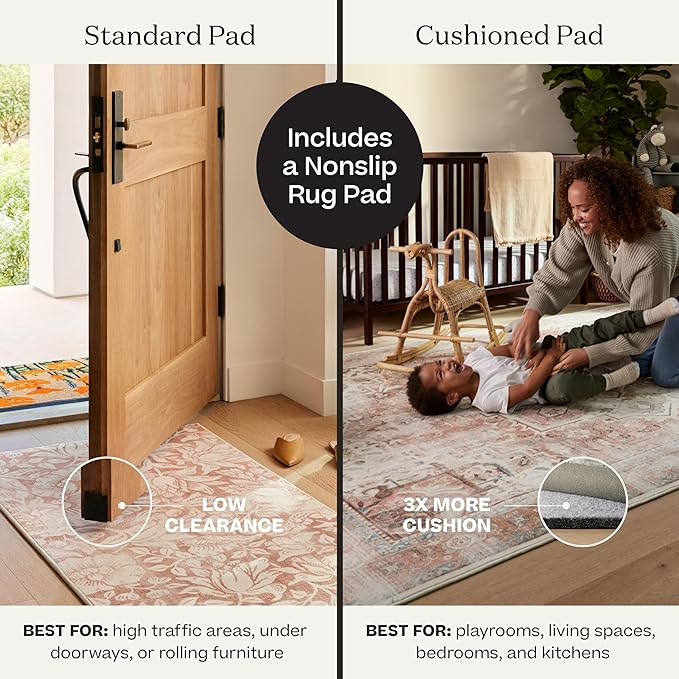 RUGGABLE Washable Vintage Runner Rug – Kamran Blue Quartz 2.5x10, Stain-Resistant, Non-Slip Hallway Runner with Standard Pad – Machine Washable Rug for Hallway, Entryway, Living Room & Kitchen