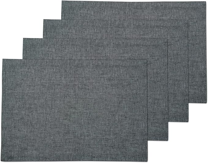 Solino Home Linen Placemats Set of 4 - Charcoal Grey Placemats 14 x 19 Inch - 100% Pure Linen Table Mats for Fall, Autumn, Winter, Thanksgiving - Athena