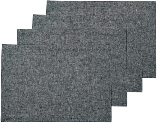 Solino Home Linen Placemats Set of 4 - Charcoal Grey Placemats 14 x 19 Inch - 100% Pure Linen Table Mats for Fall, Autumn, Winter, Thanksgiving - Athena