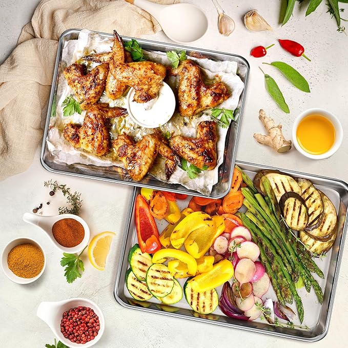 Baking Sheet Set of 2, Commercial Grade Stainless Steel Cookie Sheets for Baking, 17.5''x13'' / 15.7''x12'', Thicker and Firmer Baking Pans Set, Rust & Warp Resistant & Nonstick, Nontoxic & Heavy Duty