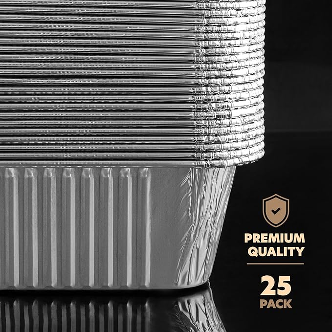 PLASTICPRO 25 Pack Aluminum Pans 13'' X 21" Disposable Pans with Covers Heavy Duty 20 lb Foil Pans for Baking and Cooking