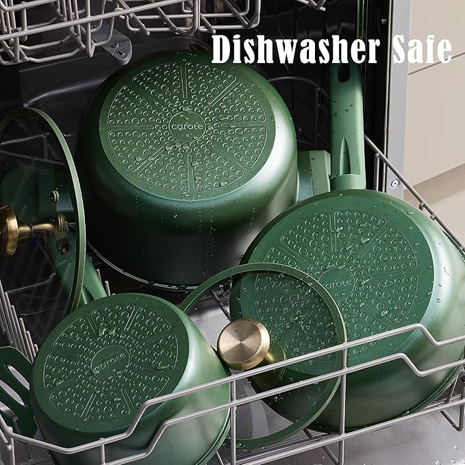 CAROTE Pots and Pan Set Non stick, Cookware Set, 18pcs NonStick Kitchen Set Induction Cookware Non-toxic Granite Cooking Set