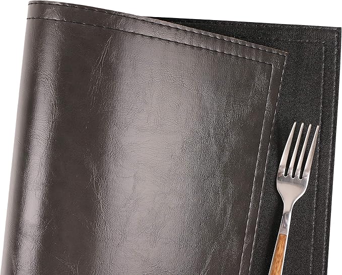 Waterproof PU Placemats, Faux Leather Dinging Table Mat, Set of 6, Easy to Wipe Off Scrub Vinyl Mat, Heat & Stain Resistant for Office Conference Table, Home Decor G Graphite Grey