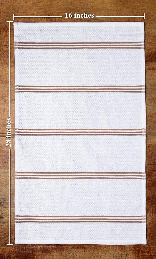 Sticky Toffee Cotton Kitchen Towels Set of 4 – Brown and White Hand Towels 28x16 in, Reusable and Absorbent Tea Towels for Cleaning or Drying, Oeko-Tex Cotton