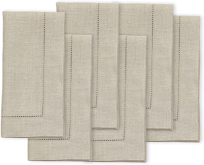 Solino Home Natural Linen Napkins Set of 6-100% Pure Linen Hemstitch Dinner Napkins 20 x 20 Inch for Fall, Autumn, Thanksgiving, Christmas, Holiday - Classic Hemstitch