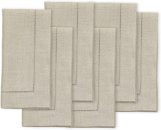 Solino Home Natural Linen Napkins Set of 6-100% Pure Linen Hemstitch Dinner Napkins 20 x 20 Inch for Fall, Autumn, Thanksgiving, Christmas, Holiday - Classic Hemstitch