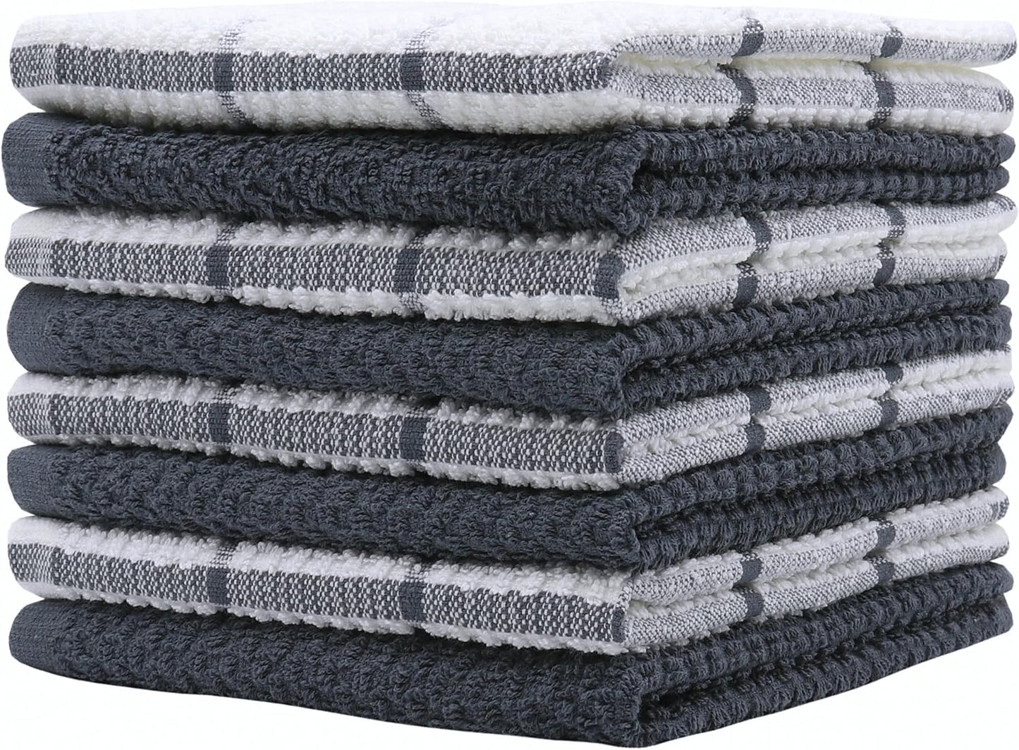 Cotton Dish Towels for Kitchen, Terry Dish Cloths for Washing Dishes, 12 x 12 Inches, Light and Soft, Quick Drying Dish Rags for Cleaning, 8pc/Set (Grey Multi)