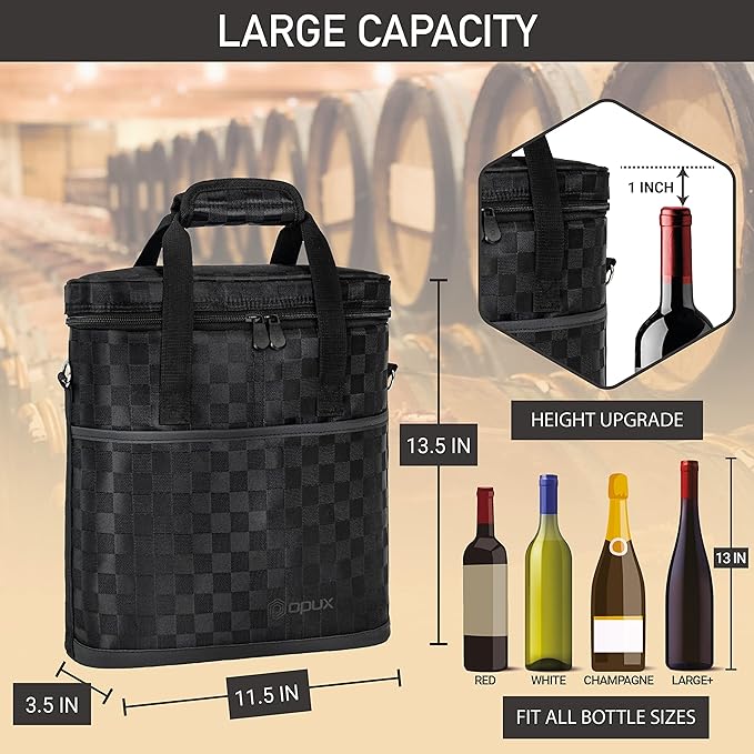 OPUX 3 Bottle Wine Carrier Tote, Insulated Leakproof Wine Cooler Bag, Wine Travel Bag Tote for Picnic BYOB Beach, Portable Wine Bottle Carrying Case, Gift for Wine Lover Women Men Christmas
