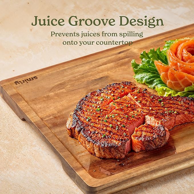 SMIRLY Wood Cutting Boards For Kitchen Meal Prep & Serving, Bamboo Cutting Board Set, Charcuterie Chopping Boards and Wooden Cutting Boards for Kitchen