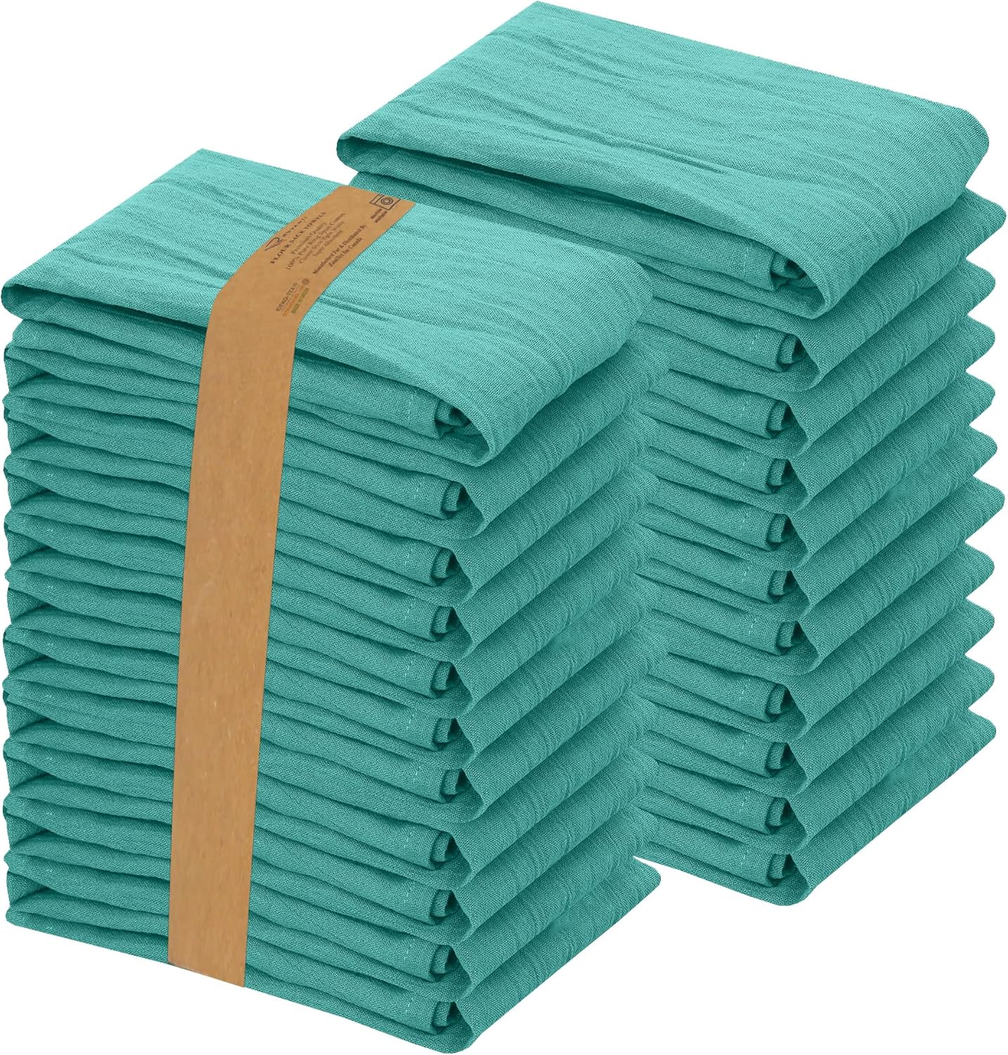 RUVANTI Flour Sack Towels 24 Pack 28x28 Inch, 100% Cotton Tea Towel, Reusable, Machine Washable, Absorbent BarTowels - Dish Cloth Perfect for Drying Dishes & Cleaning - Turquoise