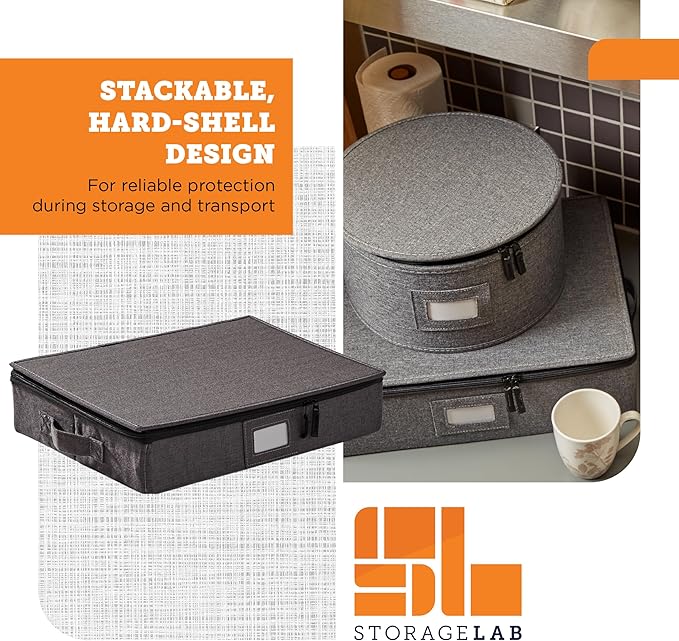 storageLAB China Storage Containers, Containers for Organizing, Hard Shell Case, Felt Plate Dividers, Moving Supplies, Storage Box, Wine, Dishes, Glasses Storage, Charger Plates Storage Containers