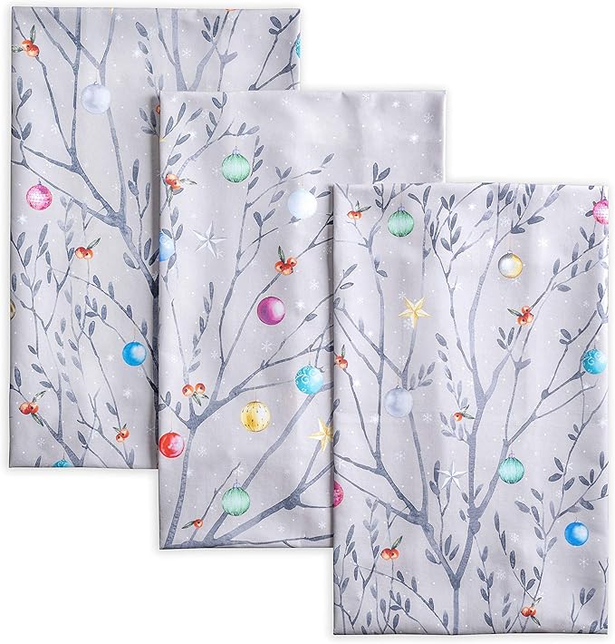 Maison d' Hermine Kitchen Towels Set of 3 100% Cotton 20" x 27.5" Reusable Cloth Tea Dish Towels Absorbent with Hanging Loop for Kitchen Dining Thanksgiving Christmas Decorations (Fairy Christmas)