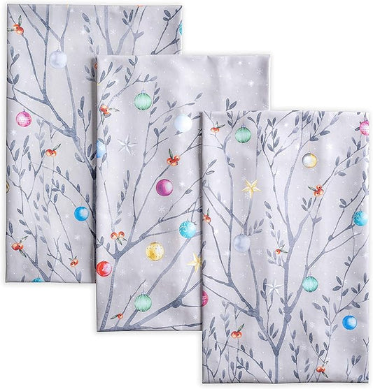 Maison d' Hermine Kitchen Towels Set of 3 100% Cotton 20" x 27.5" Reusable Cloth Tea Dish Towels Absorbent with Hanging Loop for Kitchen Dining Thanksgiving Christmas Decorations (Fairy Christmas)