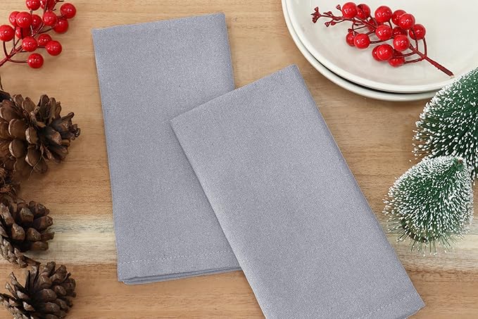 PurpleEssences Set of 6 Cloth Dinner Napkins 100% Cotton 18x18 Inch - Soft Durable Washable - Ideal for Farmhouse Party Christmas Holiday Winter - Perfect Everyday Use Table Linen - Ash Grey