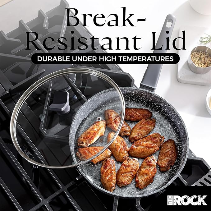 THE ROCK SOHO 8-Inch Non Stick Frying Pan with Lid – Nothing Sticks, Never Warps, Lasts Longer, Healthy Skillet with Heat-Resistant Handle, PFOA Free, Oven & Dishwasher Safe, Black