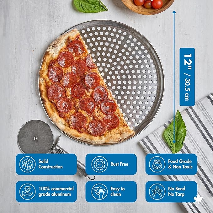 Norjac Pizza Pan with Holes, 10 Inch 2 Pack, Aluminum Pans for Oven, Round, Rust-Free & Heavy-Duty, Perforated Baking Tray for Crispy Crust