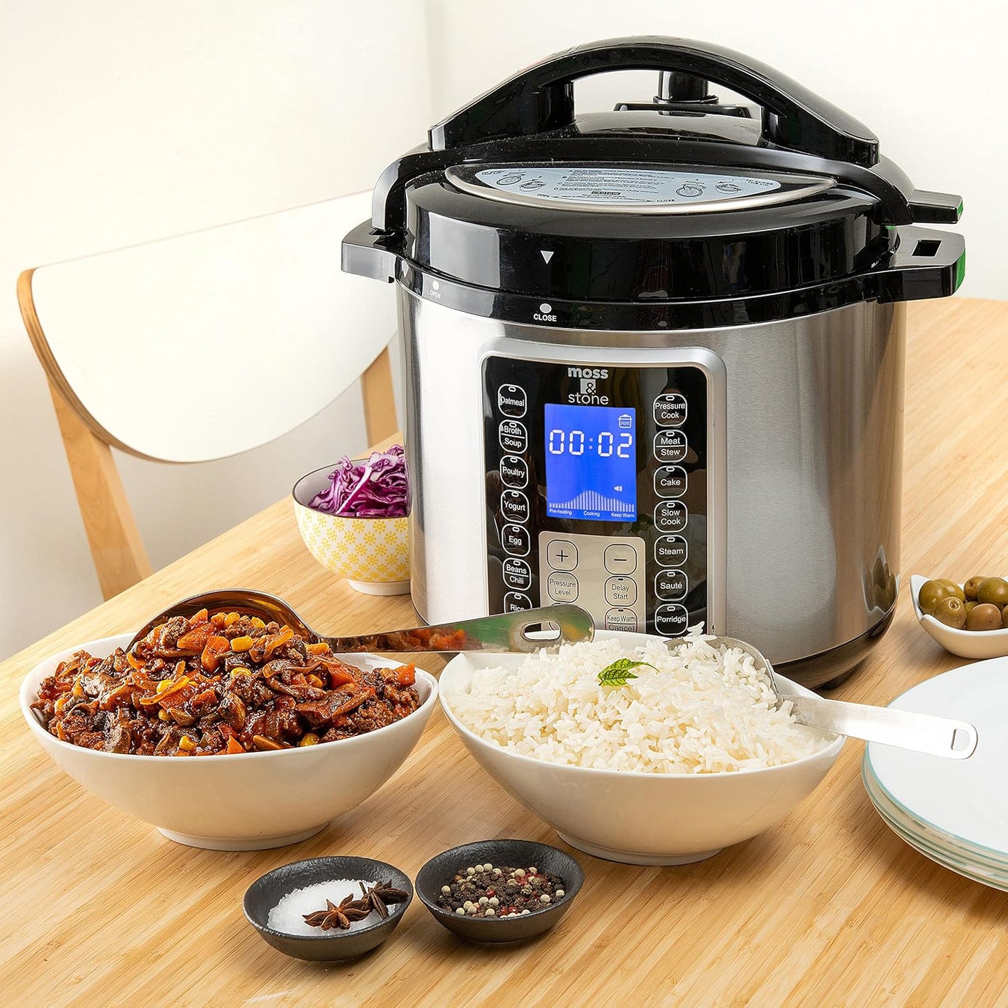Moss & Stone Electric Pressure Cooker with Large LCD Display, Multi-Use 6 Quart Pot, 14-in-1 Cooker & Maker: Slow, Rice, Steam, Saute, Yogurt, Egg, Warmer