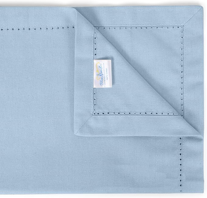 Blue Needles Set of 12 Hemstitch Linen Napkins 100% Cotton Ice Blue Cloth Dinner Napkins 18x18 inches, Soft, Reusable, Absorbent, Washable, Ideal for Fall Thanksgiving Events, Parties & Everyday Use