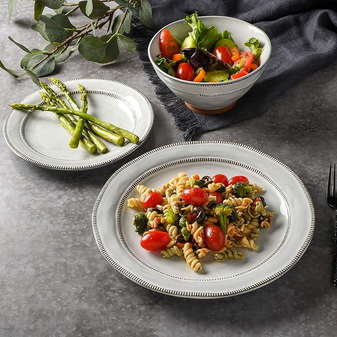 Gibson Elite Terranea Round Reactive Glaze Terra Cotta Dinnerware Set, Service for Four (12pcs), White