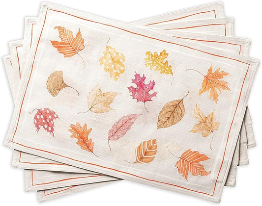 Maison d' Hermine Placemats Set of 4 100% Cotton Washable Cloth Place Mats, Reusable Table Mats for Thanksgiving Christmas Decorations Kitchen Dining Party Wedding (Colours of Autumn, 13" x 19")
