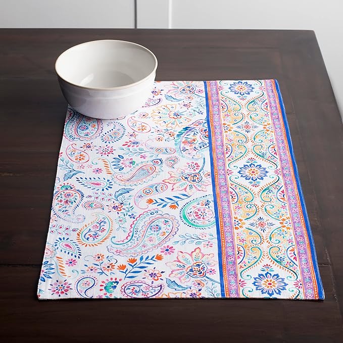 Maison d' Hermine Placemats Set of 4 100% Cotton Washable Cloth Place Mats, Reusable Table Mats for Kitchen Dining Decoration, Party, Wedding, Restaurant Spring/Summer (Indian Floral, 13" x 19")