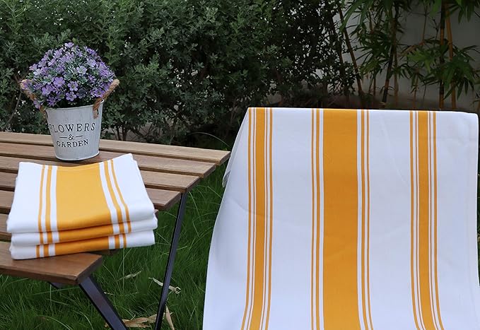 AMOUR INFINI Kitchen Towels 100% Cotton Pack of 4, Highly Absorbent Quick Drying Premium Striped Dish Towel for Kitchen with Hanging Loop Hand & Tea Towels (Yellow)