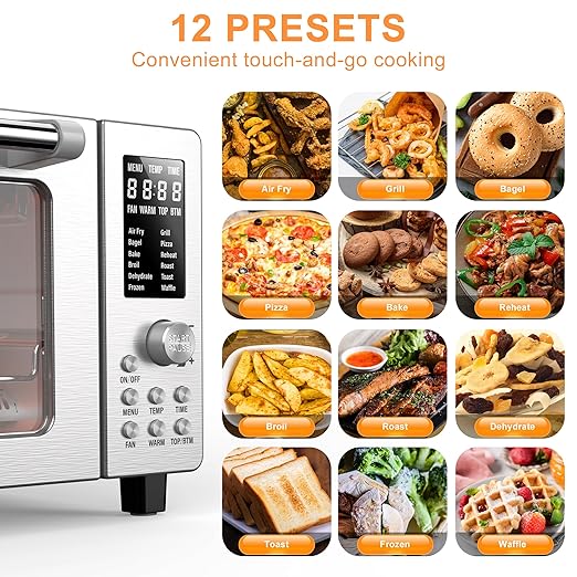 Nuwave Bravo Air Fryer Toaster Smart Oven, 10-in-1 Countertop Convection, 1800 Watts, 21-Qt Capacity, 50°-450°F Temp Controls, Top and Bottom Heater Adjustments 0%-100%, PFAS Free, Stainless Steel