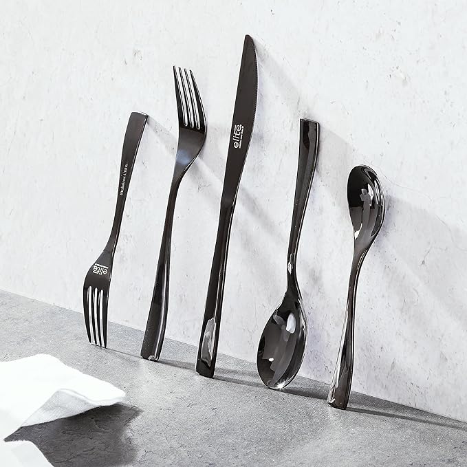 Gibson Elite Holland Road 20-Piece Flatware Silverware Set - Stainless Steel Utensils - Forks, Spoons, Knives -Service for 4 - Black (Pack of 4)
