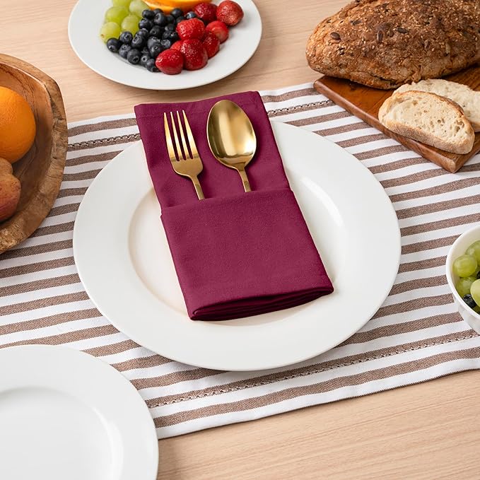 Blue Needles Solid Cloth Napkins Set of 6 Burgundy 100% Cotton Dinner Napkins 18x18 inches - Soft, Reusable, Absorbent & Washable Fall Thanksgiving Linen, Ideal for Events, Parties & Everyday Use