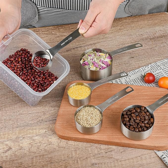 Stainless Steel Measuring Cups and Spoons Set of 11, 18/8 Metal Set with 1/8 Cup