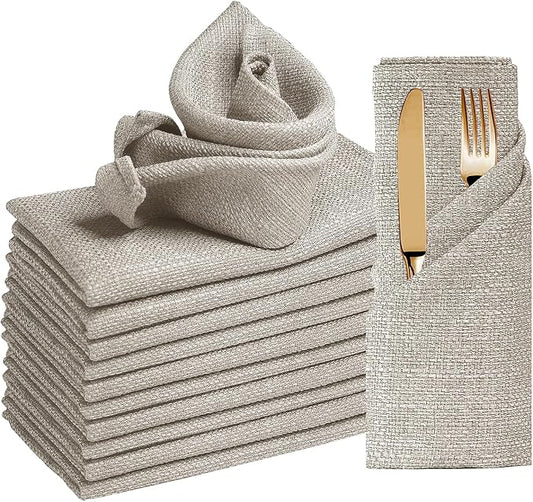 BALCONY & FALCON Cloth Napkins Set of 12 Washable Linen Napkins Absorbent Wrinkle-Free Fabric Napkin Bulk for Dinner Wedding Party Easter Thanksgiving Christmas Banquet (Beige 17.7"x17.7")