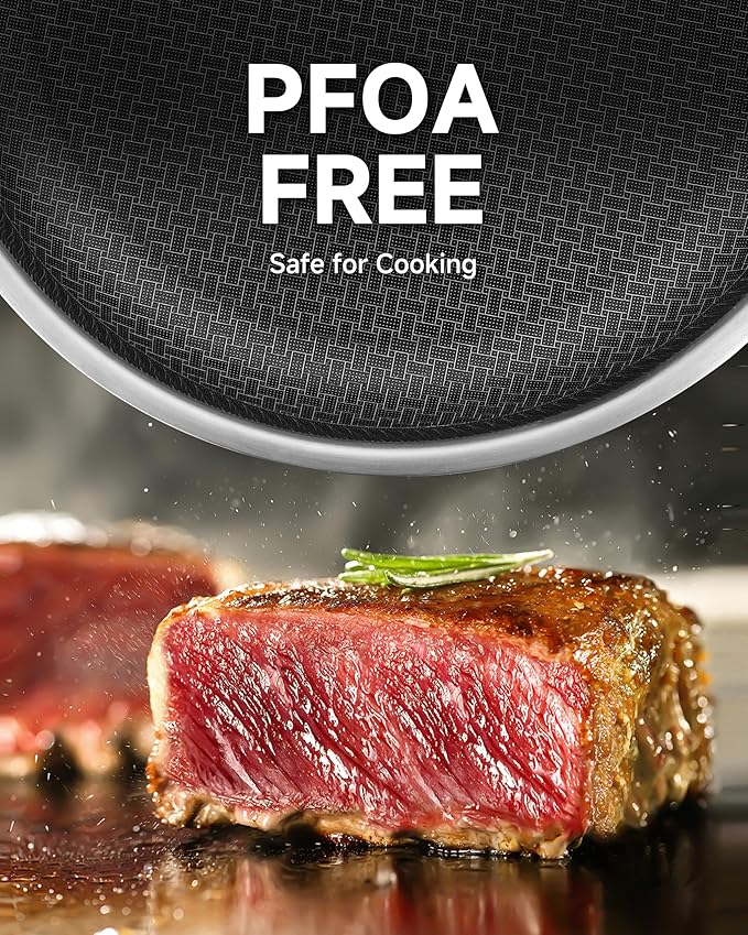 LOLYKITCH 12 In Nonstick Frying Paella Pan with Side Handles & Lid, Ceramic Coating, Tri-ply Stainless Steel, Induction Compatible, PFOA-free, Oven Safe to 600°F, Dishwasher-safe