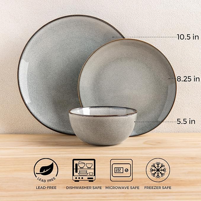GBHOME Ceramic Dinnerware Sets for 4, 12 Pieces Stoneware Plates and Bowls Sets, Reactive Glaze Dishes -Scratch Resistant, Dishwasher&Microwave Safe