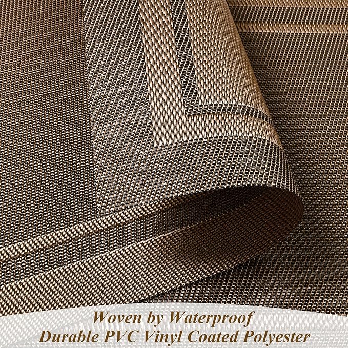 SHACOS Placemats Set of 4 Wipe Clean PVC Place Mats for Dining Table Heat Resistant Woven Vinyl Table Mats Indoor Outdoor (4, Frame Brown)