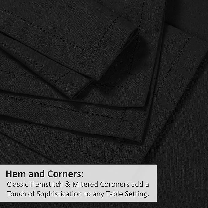 Ruvanti Premium Linen Napkins Set of 4-20x20 Inch, Classic Hemstitch, Mitered Corner Cloth Napkins‎‎ - Soft, Elegant Dinner Napkins Cloth Washable for Weddings, Parties, Everyday Use - Black