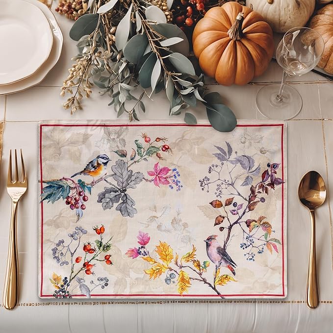 Maison d' Hermine Placemats Set of 4 100% Cotton Washable Cloth Place Mats, Reusable Table Mats for Thanksgiving Christmas Decorations Kitchen Dining Party Wedding (Equinoxe - Beige, 13" x 19")