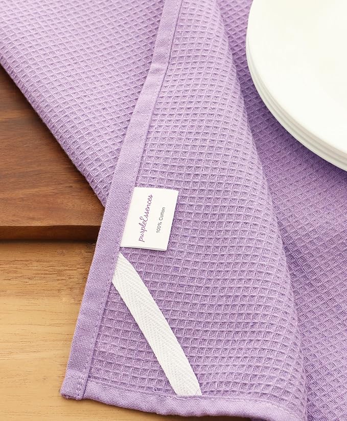 PurpleEssences Waffle Weave Kitchen Towel, 100% Cotton, 15x25 Inches, with Hanging Loop Ultra Soft Absorbent Quick Drying Dish Cloth, Tea and Hand Towels, 6 Pack - Christmas Holiday Winter - Lavender