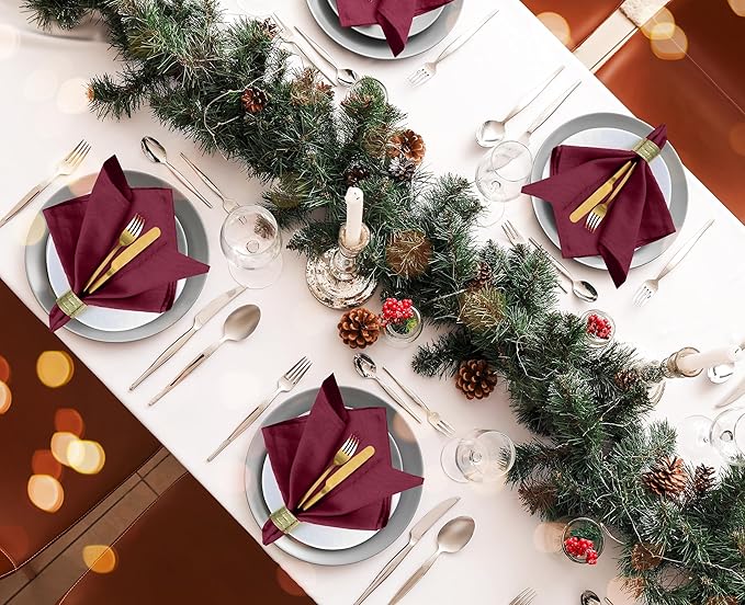 Ruvanti Cloth Napkins Set of 4, 18x18 Inches Napkins Cloth Washable, Soft, Durable, Absorbent, Cotton Blend. Table Dinner Napkins Cloth for Hotel, Lunch, Restaurant, Wedding Parties - Burgundy