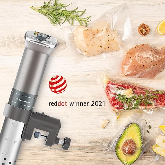KitchenBoss Sous Vide Cooker Machine: Ultra-Quiet Built-in TFT Recipes IPX7 Waterproof Circulator Cooker Brushless DC Motor 1100 Watts Immersion Circulator Sous Vide Cooking Machine G320, Silver