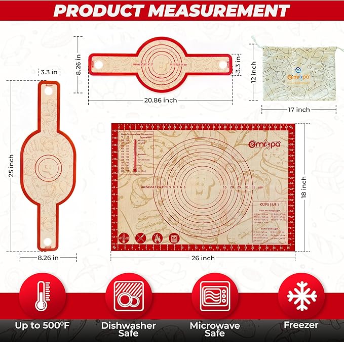 3 PCS Silicone Bread Sling & Silicone Baking Mat, Non-Stick Reusable Bread Making Tools and Sourdough Bread Baking Supplies, Pastry Mat Set With Long Handles, Sourdough Kit for Dutch Oven