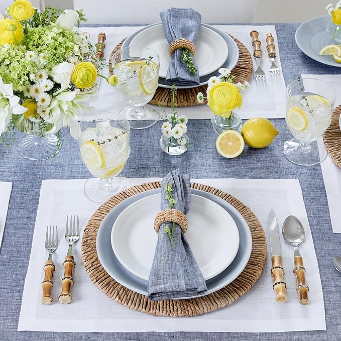 Solino Home Linen White Placemats Set of 6-100% Pure Linen Placemats 14 x 19 Inch for Fall, Autumn, Halloween, Thanksgiving, Christmas, Holiday - Fete