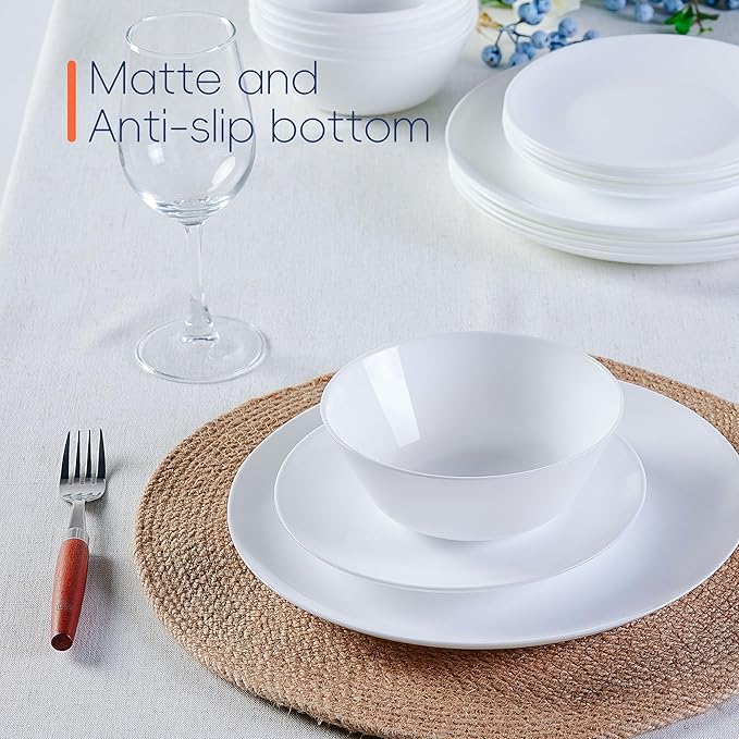 Dinnerware Sets for 4, LaGlint 12 Pieces Opal Glass Plates and Bowls Set, Dishwasher and Microwave Safe Dish Dinning Ware, Chip and Scratch Resistant Dishware White