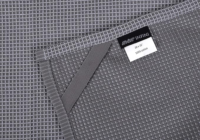 AMOUR INFINI Cotton Kitchen Towels - Set of 4 Highly Absorbent, Ultra Soft Waffle Weave Tea Towel with Hanging Loop - 20x28 Inch Quick Drying Dish Cloths for Cleaning (L.Grey)