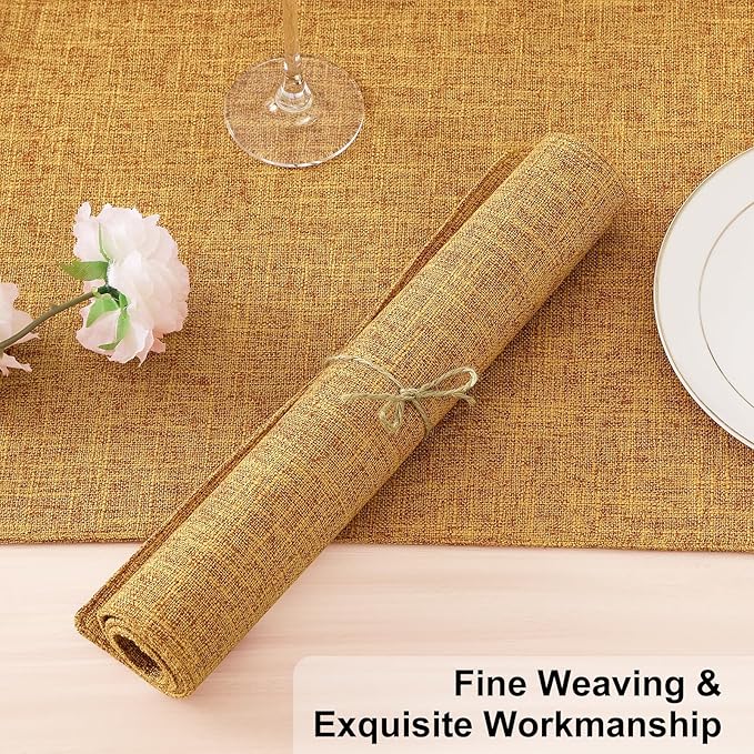 Homaxy Cloths Placemats for Dining Table Set of 4, Heat Resistant Washable Cotton Linen Blend Table Mats, Ideal for Kitchen Party Dining Decoration, 13" x 19", Amber