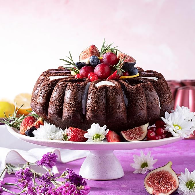 Heart Shape Aluminum Cake Pan, Titanium Coating, Non-Stick, 12 Cups, Gifts for Mom, 10 Inch Baking Mold, Cast Aluminum Fluted Tube Pan, Easy to Clean (2-Pack, Black-Red)