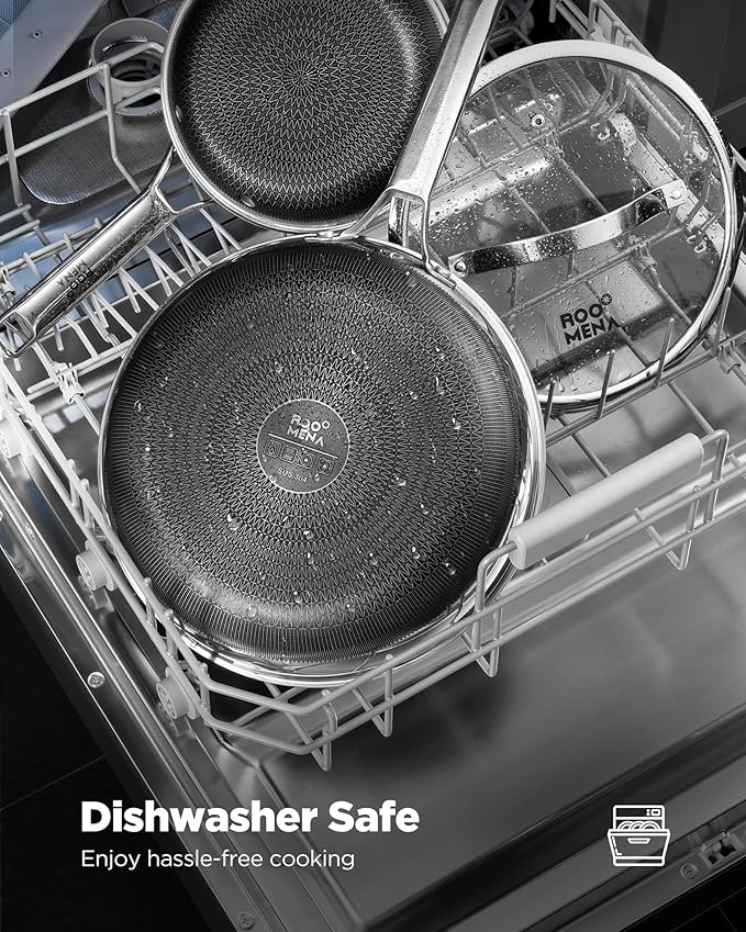 Nonstick Frying Pan Set with 2 Lid, Non-Toxic Tri-Ply Hybrid Ceramic Skillet 3 Piece, 8, 10 & 12 Inch Stainless Steel Pans, PFAS/PFOA/PTFE Free, Dishwasher & Oven Safe, Induction Compatible