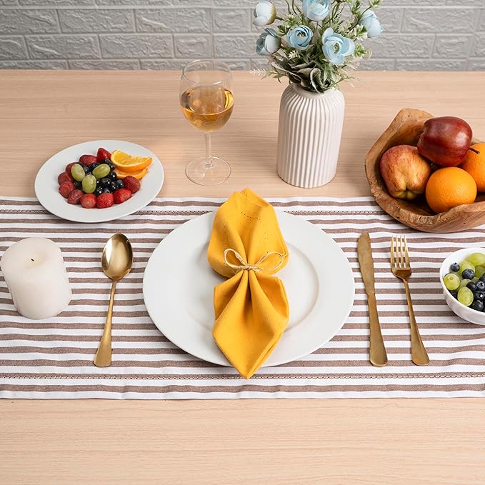 Blue Needles Set of 12 Hemstitch Linen Napkins 100% Cotton Golden Yellow Cloth Dinner Napkins 18x18 inches, Soft Reusable Absorbent Washable, Ideal for Fall Thanksgiving Events, Parties & Everyday Use